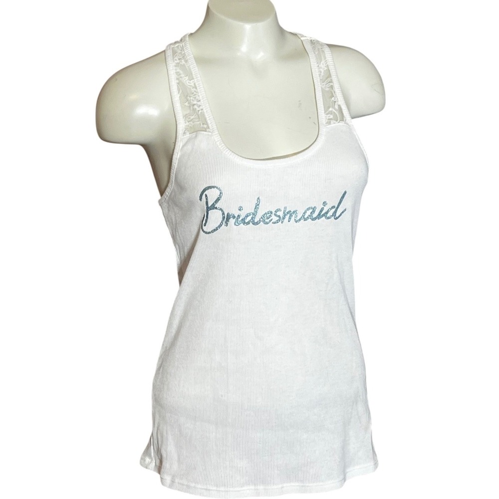 Betsy Johnson Bridesmaid White Lace‎ Trim Ribbed Racerback Tank Top Juniors M